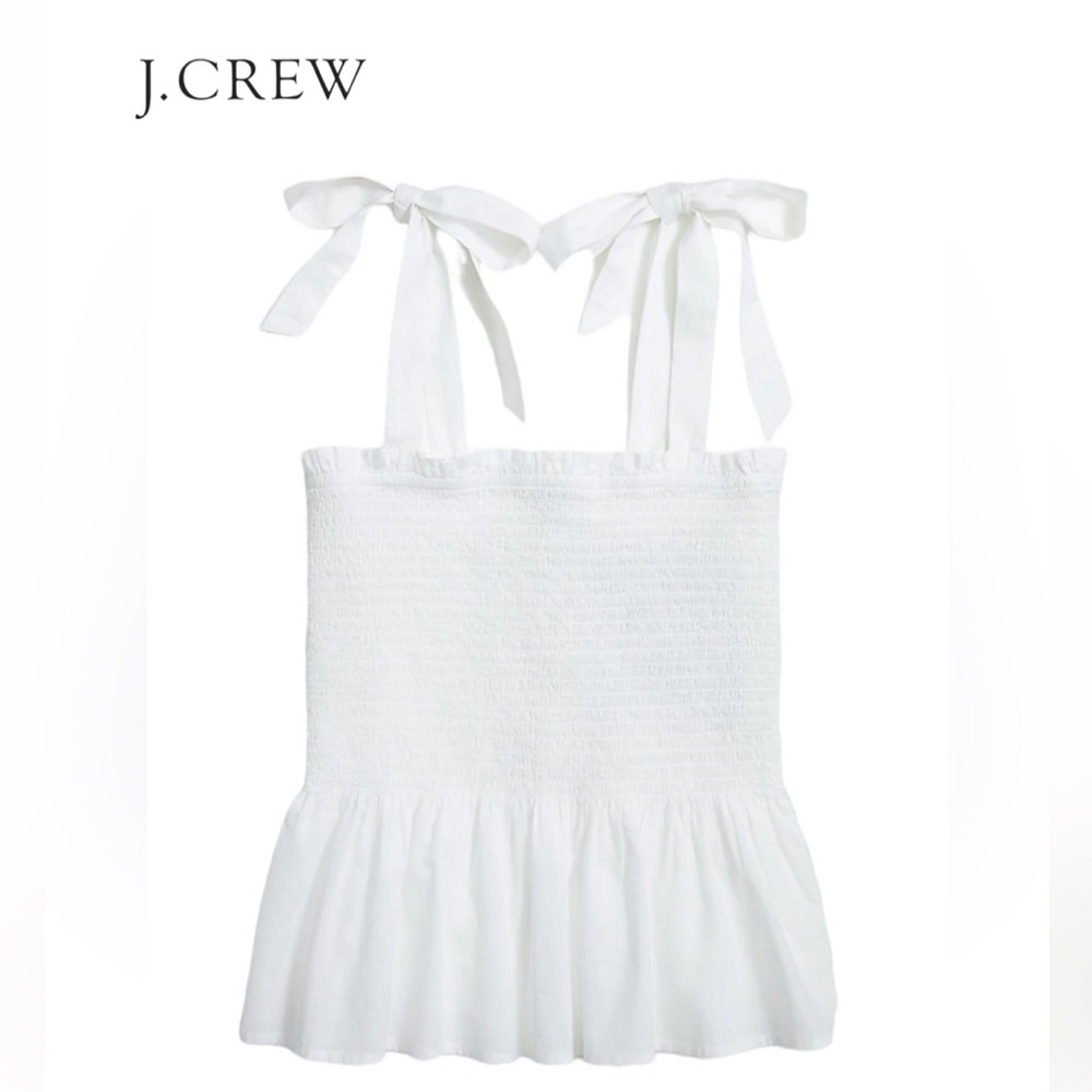 J. Crew NWT Smocked Tie-Shoulder Tank Top Size XL White
